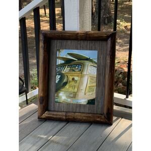 VINTAGE HAWAIIAN WOODY WITH SURF BOARD ART PRINTS Thick BAMBOO FRAMED 16 X 20